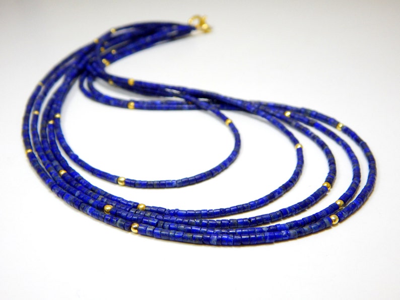 0491 Lapis Lazuli Tube Beads Necklace 100 Percent Natural Gemstone 1.Necklace 5.String Size 2.mm Approx