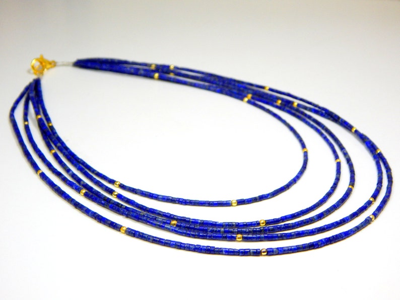 0491 Lapis Lazuli Tube Beads Necklace 100 Percent Natural Gemstone 1.Necklace 5.String Size 2.mm Approx