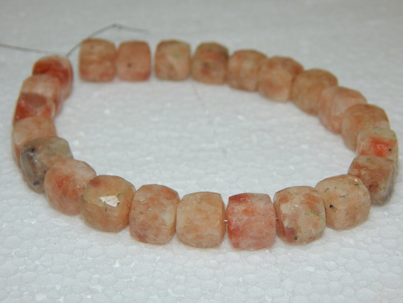 0039 Sunstone Gemstone Faceted Beads Sunstone 3D Cube Beads Size 8x9.mm Approx