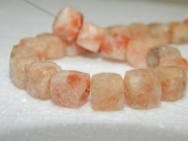 0039 Sunstone Gemstone Faceted Beads Sunstone 3D Cube Beads Size 8x9.mm Approx