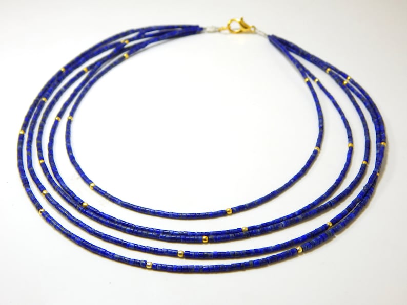 0491 Lapis Lazuli Tube Beads Necklace 100 Percent Natural Gemstone 1.Necklace 5.String Size 2.mm Approx
