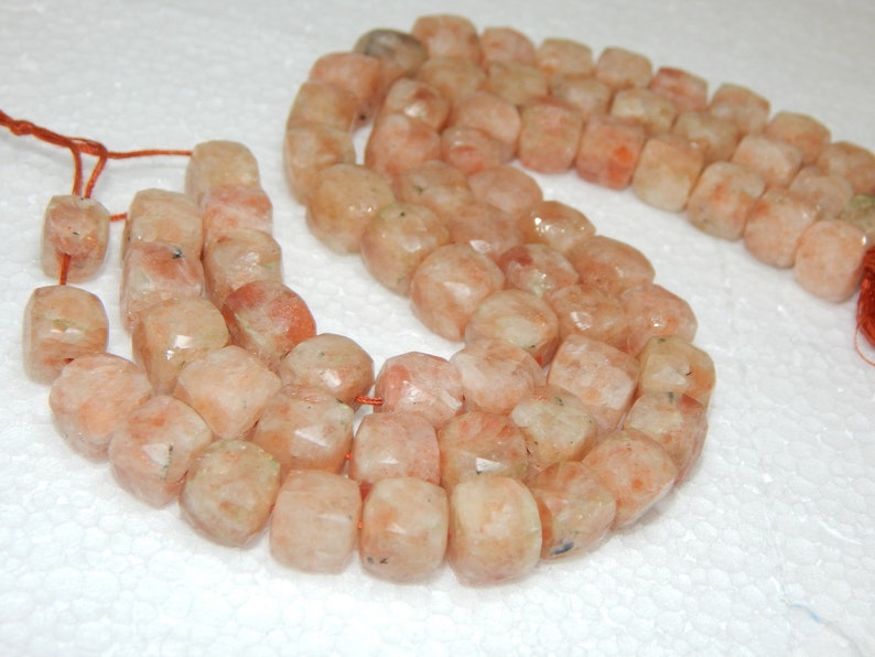 0039 Sunstone Gemstone Faceted Beads Sunstone 3D Cube Beads Size 8x9.mm Approx