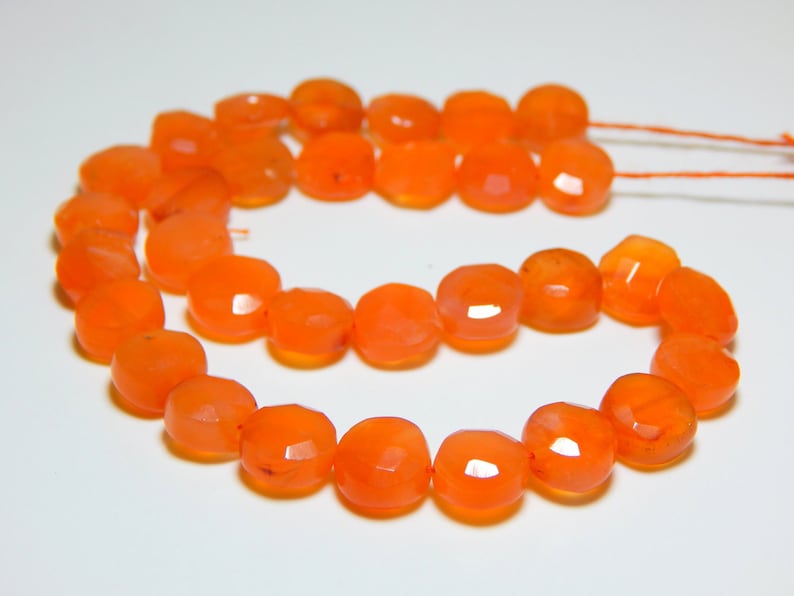 Carnelian Faceted Coin Beads 100 Percent Natural Gemstone Size 8.3x9.4 mm Approx
