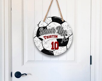 Soccer Life Design, Round Door/Wall Hanger, Soccer Door Hanger Personalized, Kids Room Wall Hanging, Home Decor