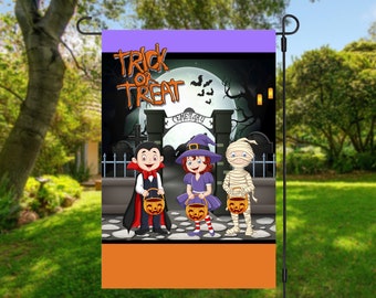 Halloween Garden Flag, Trick or Treat, Garden Decor, Door Banner, Outdoor Decor, Fall Sign, Fall Outdoor Decor