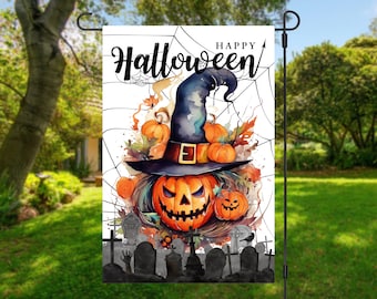 Happy Halloween Pumpkin Flag, Fall Garden Flag, Garden Decor, Housewarming Gift, Pumpkins