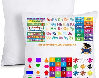 Kids Learning Pillow, Custom Pillow, Personalized Pillow, Kids Alphabet, Numbers, Days of the week. Easter Gift