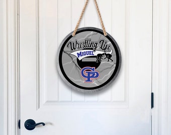 Wrestling Life Design, Round Door/Wall Hanger, Wrestling Door Hanger Personalized, Kids Room Wall Hanging, Home Decor