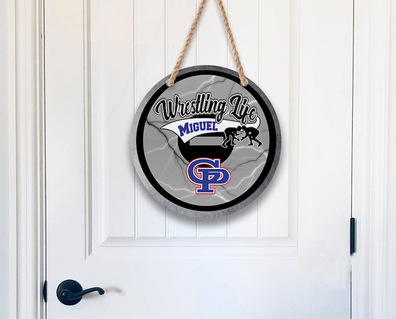 Wrestling Life Design, Round Door/Wall Hanger, Wrestling Door Hanger Personalized, Kids Room Wall Hanging, Home Decor image 1