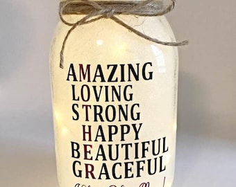 Mother's Day Gift, Gifts for Mom, Personalized gift, Mason Jar Light, Night light, Birthday Gift for Mom, Present for Mom