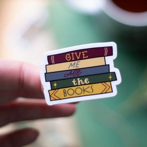 Give Me All the Books Sticker Decal Laptop, Bottiglia d'acqua, Auto / Amante dei libri / Lettore / Illustrazione / Handdrawn immagine 4