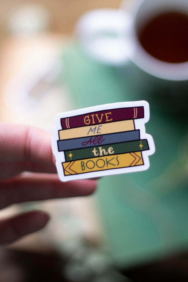Give Me All the Books Sticker Decal Laptop, Bottiglia d'acqua, Auto / Amante dei libri / Lettore / Illustrazione / Handdrawn immagine 4