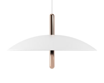 Signal Pendant, White & Copper, Modern Hanging Light, Contemporary Pendant Lamp, Living Room, Kitchen, Entryway, Suspension, ceiling, LED