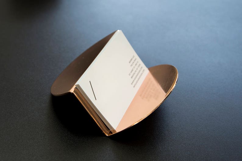 Modern Copper Business Card Holder Rose Gold Desk Etsy