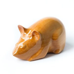 Wood Carving Mouse Statue, Hand Carved Mouse Figurine, Minimalistic Mouse Sculpture, Natural Wood Figurine, Little House Mouse Statue