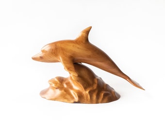 Wood Carving Dolphin Statue,Home Decor,Wooden Decoration,Hand Carved Figurine,Wood Art,Desk Decor,Minimalist Sculpture,Handmade Art Objects