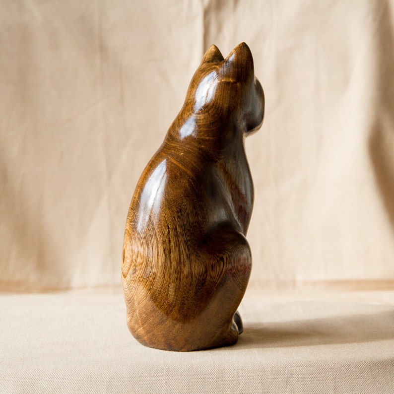 Wooden Cat Statue Wooden Cat Figurine Wood Carving Hand | Etsy