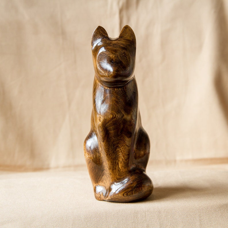 Wooden Cat Statue Wooden Cat Figurine Wood Carving Hand Etsy