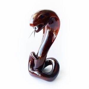 Wood Carving Cobra Statue, Hand Carved Cobra Figurine, Minimalistic Snake Sculpture, Natural Wood Figurine, Wooden Poison Snake Statue