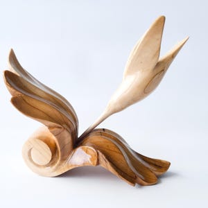 Wood Carving Hummingbird Statue, Hand Carved Hummingbird Figurine, Minimalistic Colibri Bird Sculpture, Natural Wood Figurine, Wooden Flower