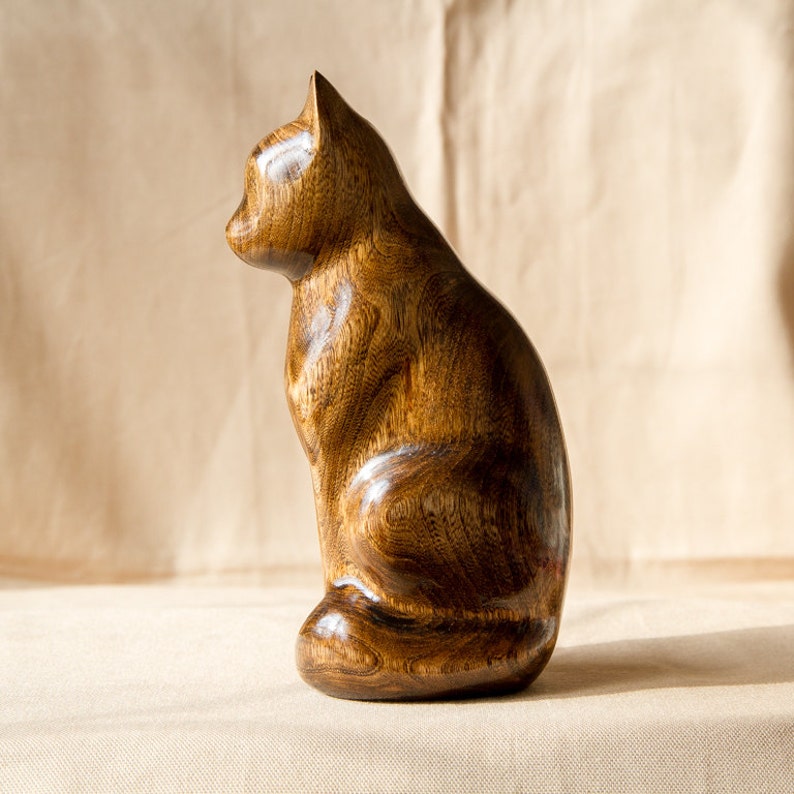 Wooden Cat Statue Wooden Cat Figurine Wood Carving Hand Etsy