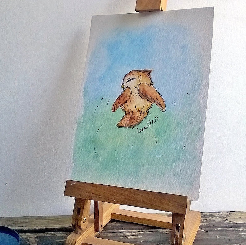 Quirky Owl Original Painting, Owl Nursery Wall Art, Original