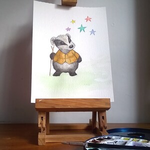 Pintura caprichosa de texugo, pintura em aquarela original, texugo fofo, criatura da floresta, arte de quarto de berçário,