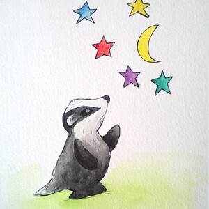 Quirky Badger Original Painting, Badger Nursery Wall Art, Original Watercolour Painting, Whimsical Badger, Cute Badger, Woodland Creature, image 2