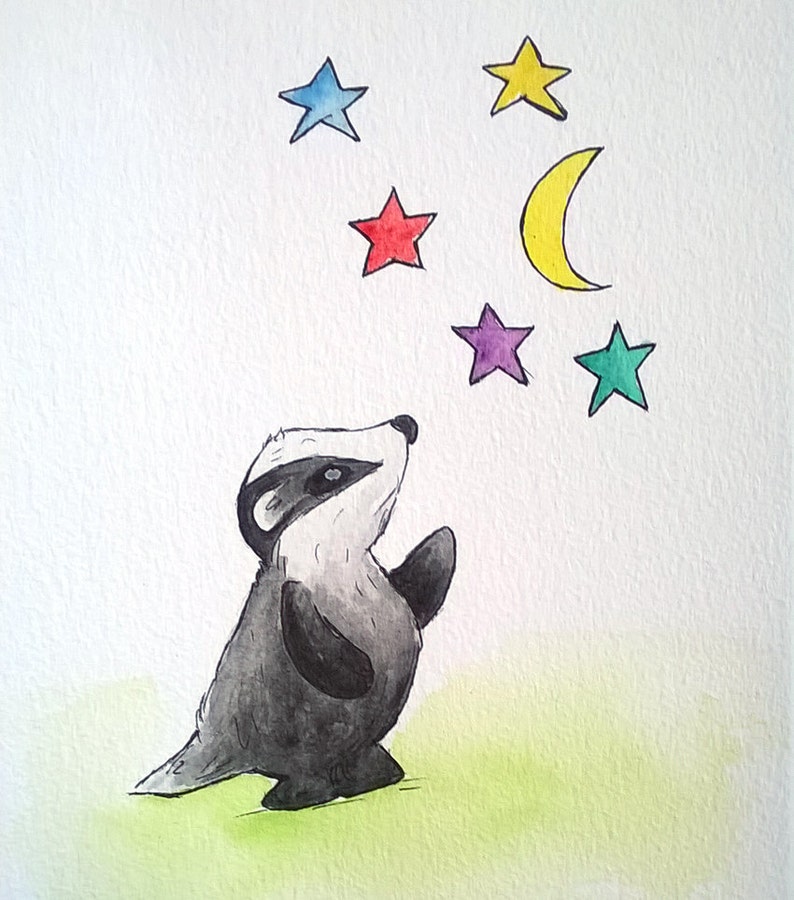 Quirky Badger Original Painting, Badger Nursery Wall Art, Original Watercolour Painting, Whimsical Badger, Cute Badger, Woodland Creature, image 2