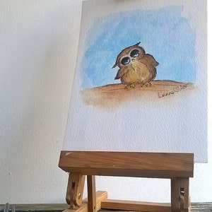 Whimsical Owl Painting, Original Watercolour Painting, Cute Owl, Woodland Creature, Nursery Room Art,