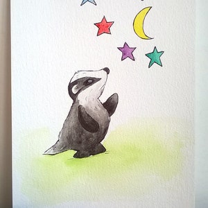 Quirky Badger Original Painting, Badger Nursery Wall Art, Original Watercolour Painting, Whimsical Badger, Cute Badger, Woodland Creature, image 4