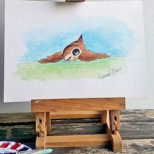 Owl Original Watercolour Painting, Cute Owl illustration, Woodland Creature artwork, Whimsical Owl Painting, Nursery Room Art,