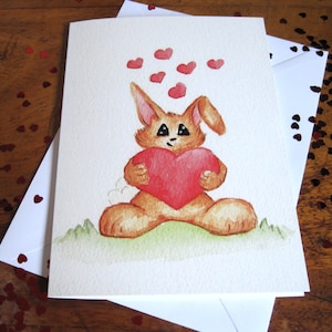 Cute Rabbit card, Mothers Day Card, Greetings card, Any occassion,  Birthday Card, Bunny Card, Rabbit card, Hearts Card, Illustrated Card