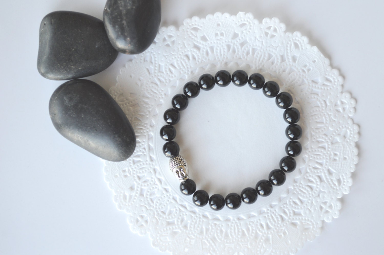 Buddha bracelet Black and Pink Buddha bracelet Silver Buddha Etsy