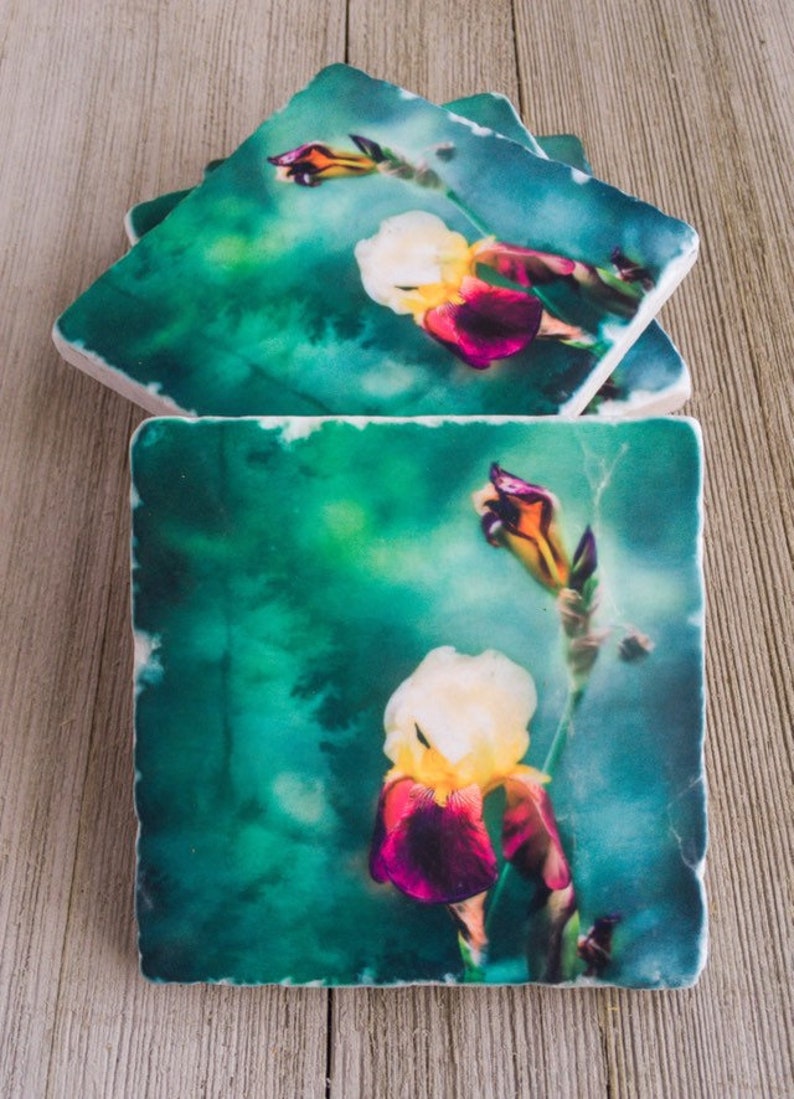 Iris Flowers Coasters ~ Watercolor Flower Drink Coasters ~ Handmade Stone Coaster Set ~ Floral Coasters ~ Coaster Set ~ Marble Coasters
