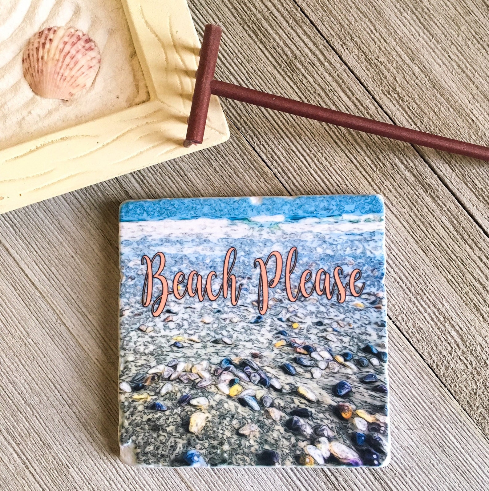 Beach Stone Coasters Set of 4 Handmade Stone Coasters Etsy