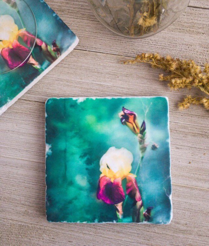 Iris Flowers Coasters ~ Watercolor Flower Drink Coasters ~ Handmade Stone Coaster Set ~ Floral Coasters ~ Coaster Set ~ Marble Coasters