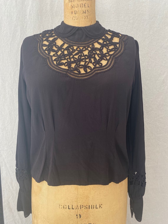 1940s Black Silk Blouse with Peter Pan Collar, Bal
