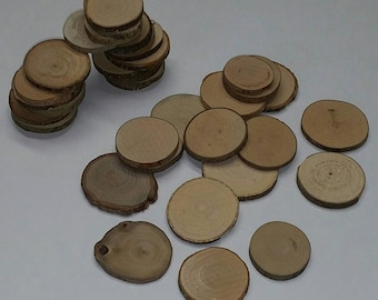 10 Pieces of Small Natural Raw Wood Disc Slices with Bark, Averages About 1.5" Diameter x 3/16" Thick