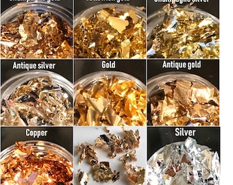 Aluminum Irregular metallic antique Gold champagne Silver foil Glitter foil flakes mirror effect foils nail art resin clay slime face body