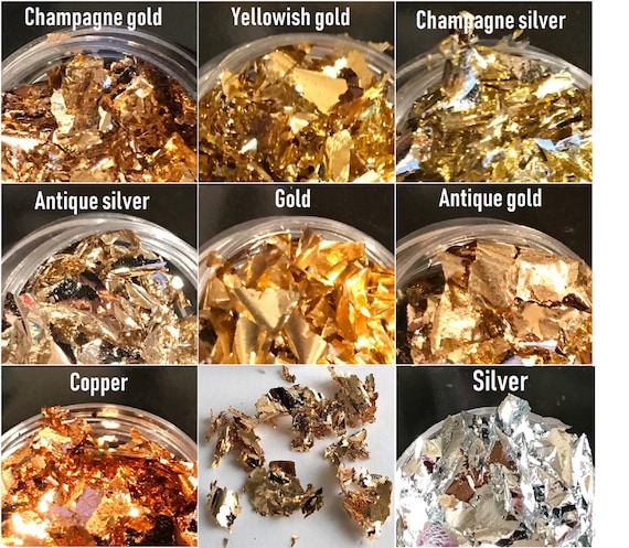 Aluminum Irregular Metallic Antique Gold Champagne Silver Foil Glitter Foil  Flakes Mirror Effect Foils Nail Art Resin Clay Slime Face Body 