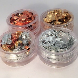 Gold copper silver gold leaf metallic flakes for makeup art craft jewelry accessories making Set of four jars