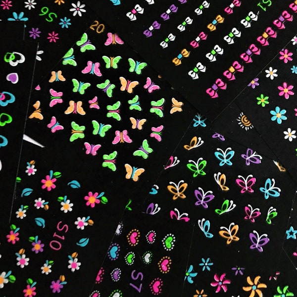 Luminous Fluorescent 3D Nail Stickers Butterfly Flower Star Cartoon Decoration Decal , Glow In The Dark Adhesive