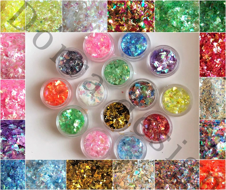 Iridescent Cellophane Unicorn Crushed mermaids flakes Broken Glass paper Mirror flakes 3D Decorations Manicure Decoration image 1
