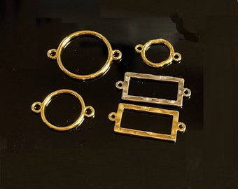 Set of hollow Two loops gold rhodium Earring bracelet necklace charm pendant Connectors round Rectangle Shape charm pendant