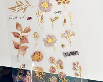 Geprägte transparente Aufkleber mit Herbstmotiven, Pflanzen, Blättern und Blumen