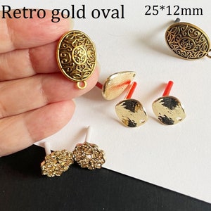 2 pièces Boucles doreilles Connecteurs de base à goujons linker Bijoux Découvertes Composants, 0ne paire Retro gold oval