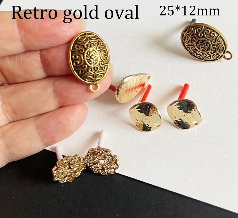 2 pièces Boucles doreilles Connecteurs de base à goujons linker Bijoux Découvertes Composants, 0ne paire Retro gold oval