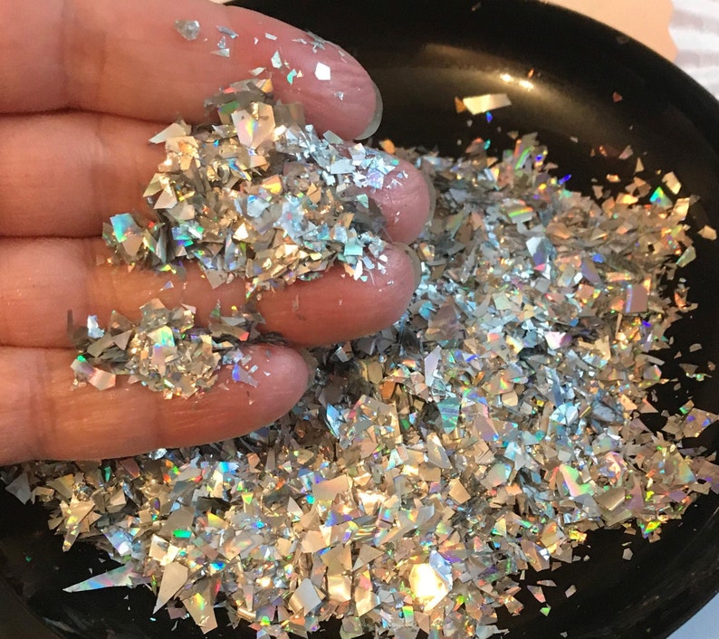 Iridescent Cellophane Unicorn Crushed mermaids flakes Broken Glass paper Mirror flakes 3D Decorations Manicure Decoration Laser silver