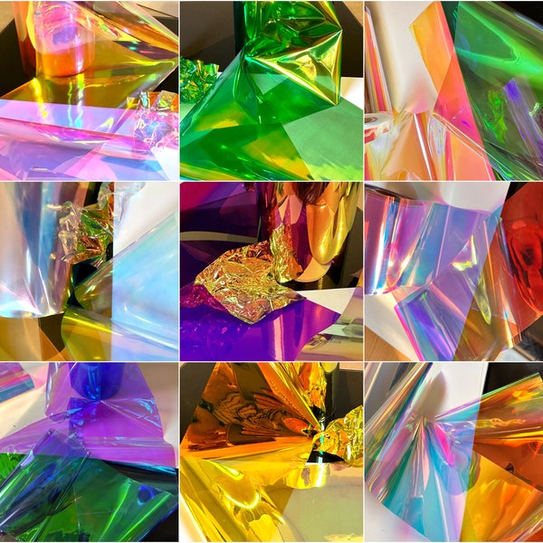 Thick colorful opal, fire opal glass paper Iridescent Dichroic film cellophane paper Reflective Mirror Design, 10cm width